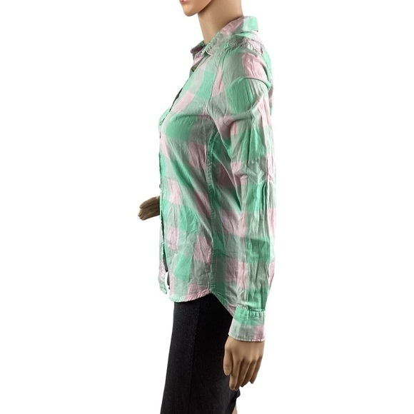 H&M L.O.G.G. Plaid Button Down Top Size 2 Pink Green - Picture 4 of 7
